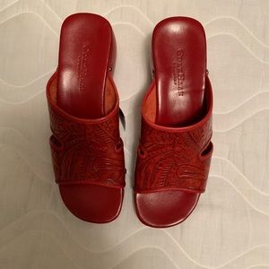 NWOT, Cole Haan, red, tooled leather slides